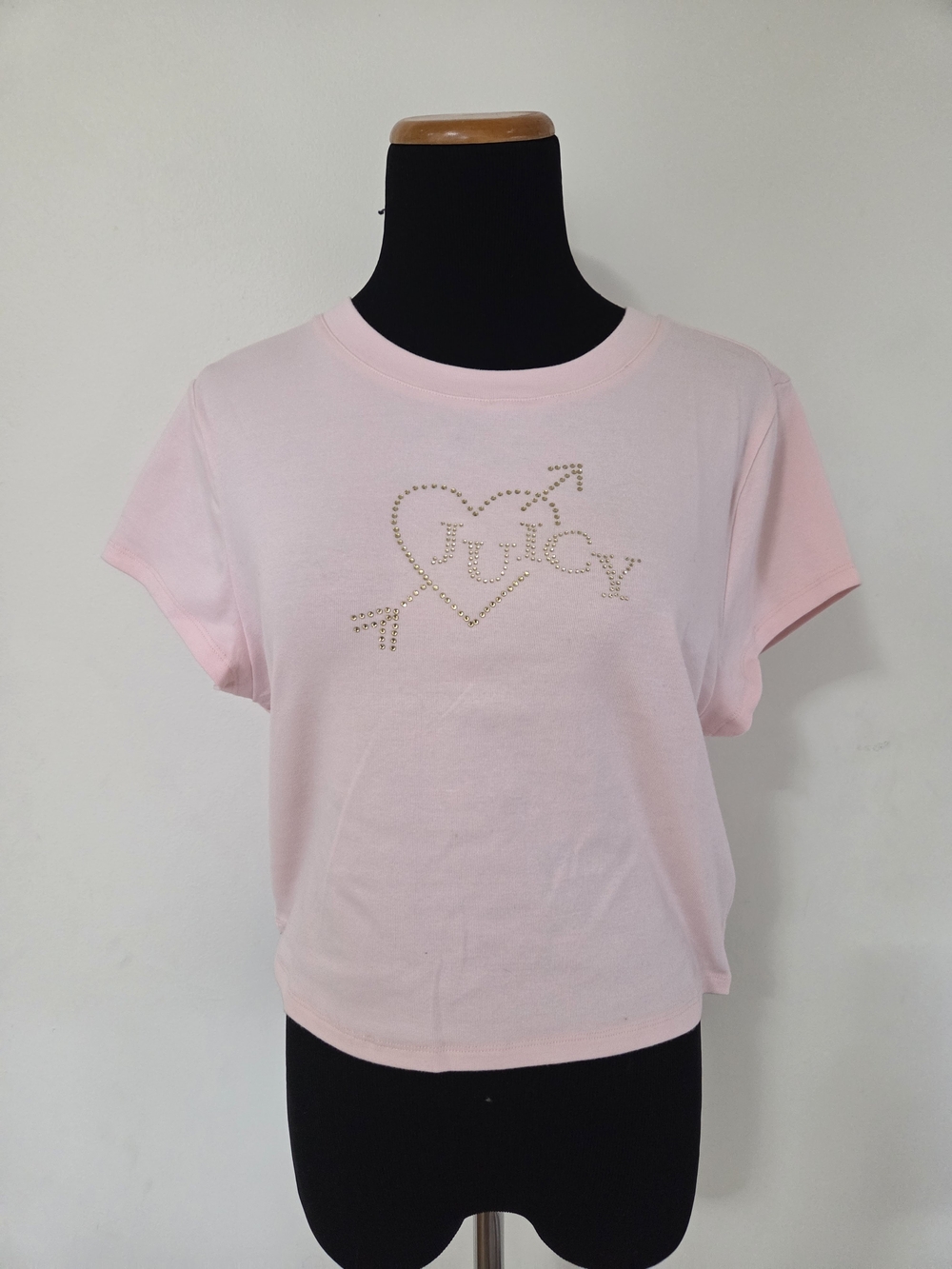 Juicy Couture Pink Studded Logo cropped Short Sleeve Tee Size XL